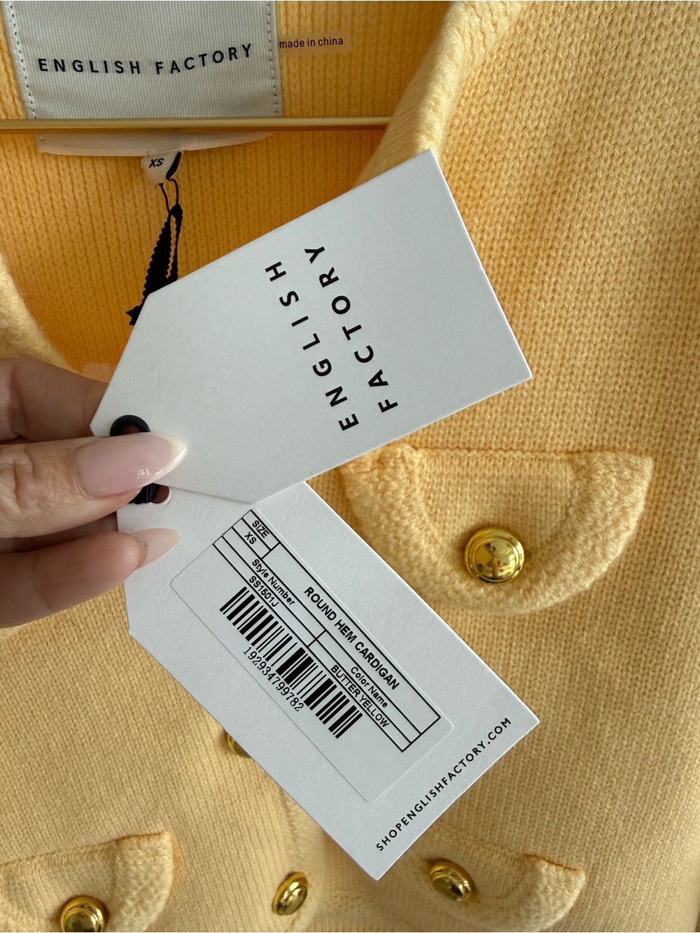 English Factory Button-Front Cropped Cardigan butter yellow XS NWT - Picture 8 of 9